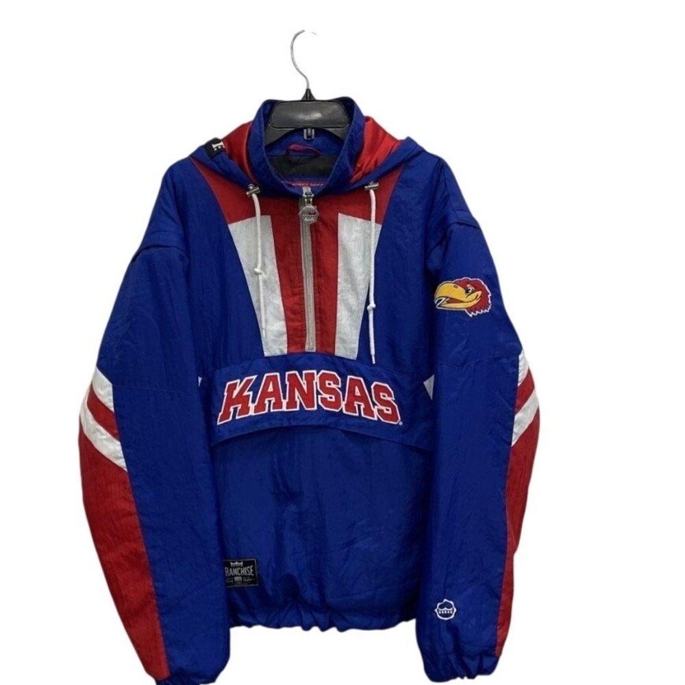 Vintage Franchise Club Kansas Jayhawks 1/2 Zip Pullover Jacket Blue Red XL